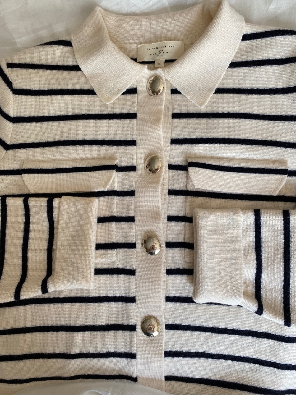 Betty Cardigan Ecru/Navy Stripe (M) - Picture 3 of 11